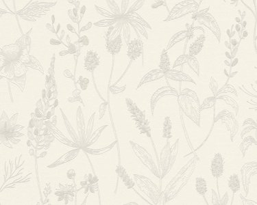 Vliesová tapeta Country styl, béžová, bílá, metalická - byliny, trávy, rostliny 373631 / Tapety na zeď 37363-1 Trendwall (0,53 x 10,05 m) A.S.Création