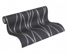 Vliesová tapeta do bytu černé, šedé a stříbrné vlnky na černo-šedém podkladu z kolekce Trendwall