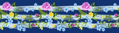 Samolepicí bordura Barevné květy na modrém podkladu WB8237 (14 cm x 5 m) / WB 8237 Květiny dekorativní samolepicí bordury AG Design