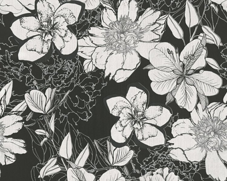 Papírová tapeta černá, šedé květy 32798-4 / Tapety na zeď 327984 Urban Flowers (0,53 x 10,05 m) A.S.Création