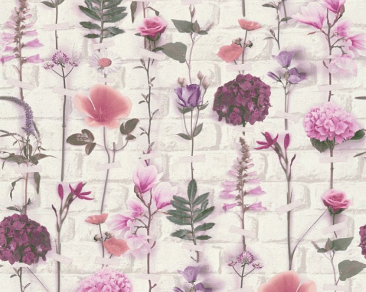 Vliesová tapeta bílé cihly s květy 32725-1 / Tapety na zeď 327251 Urban Flowers (0,53 x 10,05 m) A.S.Création