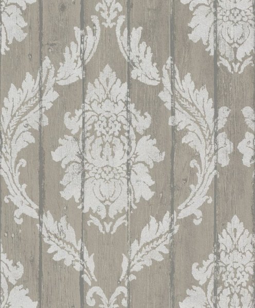 Vliesová tapeta 436624 šedá dřevěná prkna barokní vzor / Tapety na zeď Aldora (0,53 x 10,05 m) Rasch
