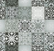 Retro mozaika, kachličky, barva černá a bílá, vintage - samolepící fólie z kolekce Venilia od Gekkofix