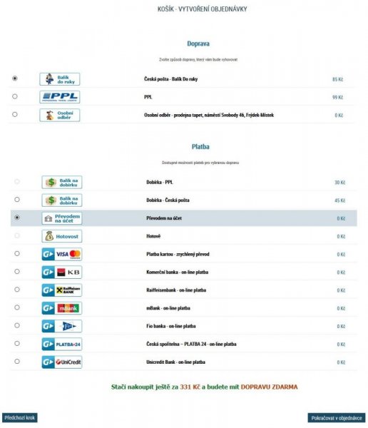 Košík - doprava a platba