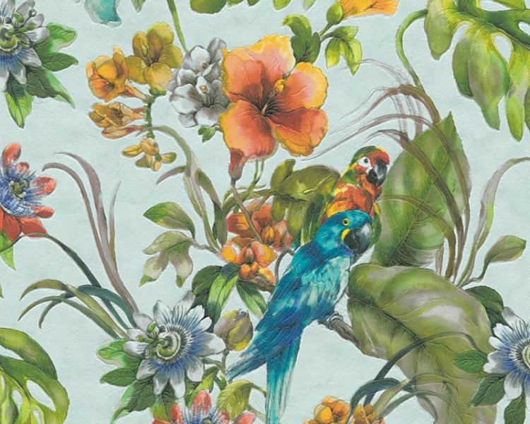 Moderní vinylová tapeta 30015-2 barevné květy, papoušci / Tapety na zeď 300152 Il Decoro (0,53 x 10,05 m) A.S.Création
