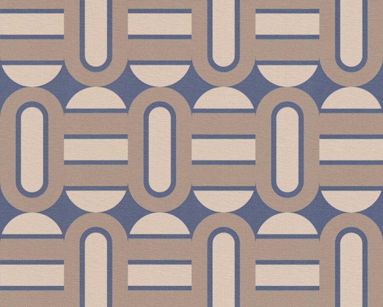 Vliesová tapeta retro, geometrická - hnědá, modrá, béžová 395363 / Tapety na zeď 39536-3 Retro Chic (0,53 x 10,05 m) A.S.Création