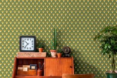 Vliesová tapeta retro, geometrická - zelená, žlutá, hnědá 395381 / Tapety na zeď 39538-1 retro Chic (0,53 x 10,05 m) A.S.Création