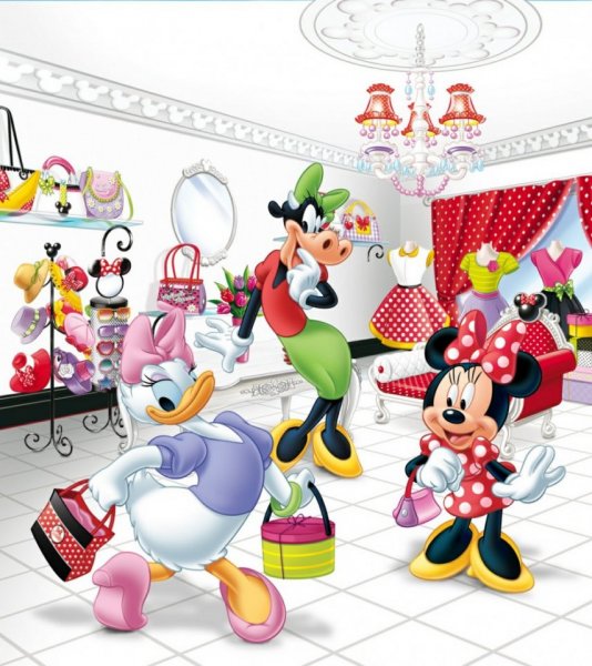 Fototapeta Minnie nakupuje FTDNXL-5108 / Fototapety 2 dílné Disney Minnie shoping (180 x 202 cm) AG Design