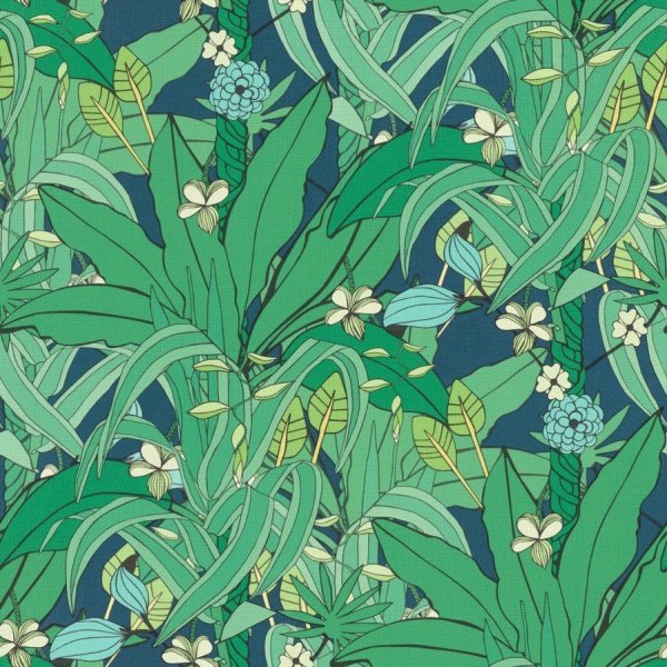 Vliesová tapeta 538922 modrá, zelená, palmy / Tapety na zeď Club Botanique (0,53 x 10,05 m) Rasch