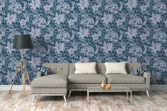 Vliesová tapeta na zeď modrá, šedá, bílá, květiny, listy, květinový vzor. Moderní vliesová tapeta z kolekce Daniel Hechter 6