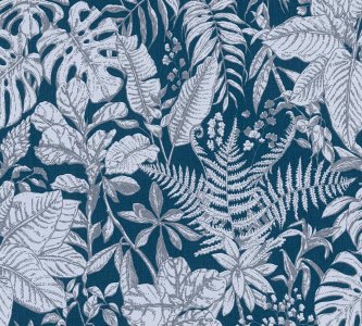 Vliesová tapeta listy, květinový vzor, modrá, šedá, bílá barva 375206 / Tapety na zeď 37520-6 Daniel Hechter 6 (0,53 x 10,05 m) A.S.Création