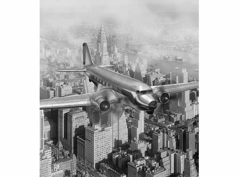 Vliesová fototapeta Letadlo nad městem 225 x 250 cm + lepidlo zdarma / MS-3-0006 vliesové fototapety na zeď DIMEX