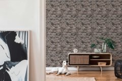 Vliesová tapeta vzor přírodního kamene nebo cihové stěny v kombinaci hnědé a šedé barvy - vliesová tapeta na zeď od A.S.Création