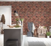 Vliesová tapeta vzor přírodního kamene nebo cihové stěny v kombinaci hnědé, oranžové, červené a šedé barvy - vliesová tapeta na zeď od A.S.Création