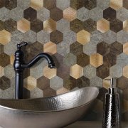 Kovové a kamenné hexagony, dlaždice s realistickým povrchem i na dotek - dlaždice o rozměru 29 x 28,8 cm - samolepicí prémiový obklad d-c-fix