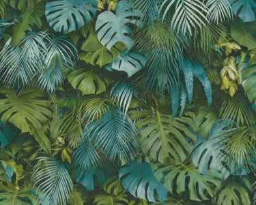Vliesová tapeta 372803 palmové, fikusové listy zelené, modré / Tapety na zeď 37280-3 Greenery (0,53 x 10,05 m) A.S.Création