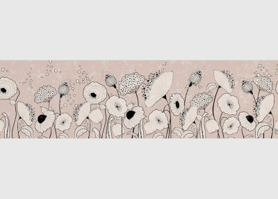 Samolepicí bordura hnědá, vlčí máky (5 m x 13,8 cm) / Dekorativní samolepicí bordury AG Design WB8257