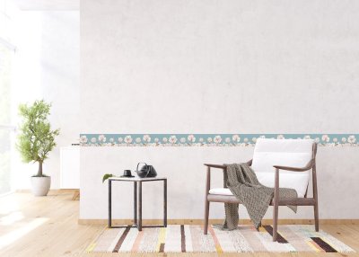 Samolepicí bordura modrá, květy (5 m x 13,8 cm) / Dekorativní samolepicí bordury AG Design WB8261