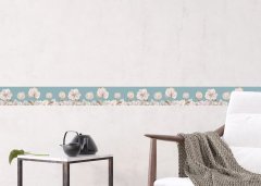 Samolepicí bordura modrá, květy (5 m x 13,8 cm) / Dekorativní samolepicí bordury AG Design WB8261