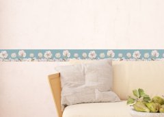 Samolepicí bordura modrá, květy (5 m x 13,8 cm) / Dekorativní samolepicí bordury AG Design WB8261