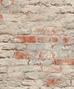 Stará oprýskaná cihlová stěna, stylová vintage vliesová tapeta, barvy hnědá, oranžová, strukturální vliesové tapeta z kolekce Andy Wand od výrobce Rasch