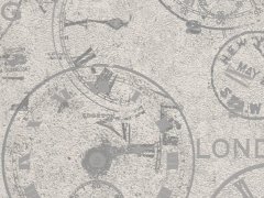 Nápisy, města, hodiny - stylová vintage vliesová tapeta, šedá barva, strukturální vliesové tapeta z kolekce Andy Wand od výrobce Rasch