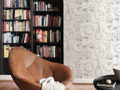 Nápisy, města, hodiny - stylová vintage vliesová tapeta, bílá, šedá barva, strukturální vliesové tapeta z kolekce Andy Wand od výrobce Rasch