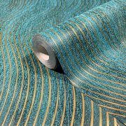 Vliesová tapeta jednobarevná modré, zlaté vlnky 0,53 x 10,05 m / Tapety na zeď Mona 82477 Marburg