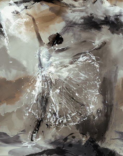 Vliesová fototapeta béžová, malovaná baletka 2,12 x 2,70 m / Vliesový tapetový panel 35097 City Romance