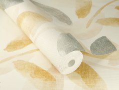 Vliesová tapeta žluté, béžové, šedé listy (0,53 x 10,05 m) / Vliesové tapety na zeď Liverna 416329 Rasch