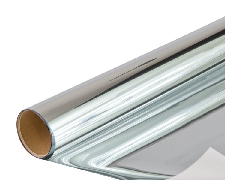 Statická protisluneční fólie na okna stříbrná zrcadlový efekt, rozměr 90 cm x 2 m / adhezivní fólie na sklo 53439 Static Silver Mirror Venilia