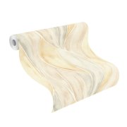 Vliesová tapeta žlutá, hnědá, šedá vlnky (0,53 x 10,05 m) / Vliesové tapety na zeď Liverna 416503 Rasch