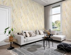 Vliesová tapeta žlutá, hnědá, šedá vlnky (0,53 x 10,05 m) / Vliesové tapety na zeď Liverna 416503 Rasch