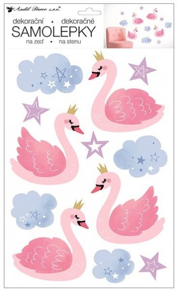 Samolepicí dekorace pro děti růžové labutě 10483 / Samolepky pro děti (24 x 42 cm) Room Decor