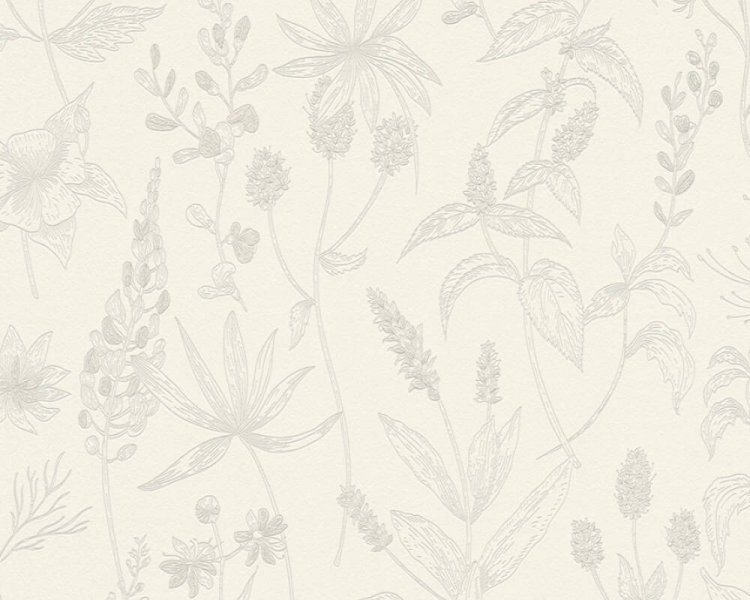 Vliesová tapeta Country styl, béžová, bílá, metalická - byliny, trávy, rostliny 373631 / Tapety na zeď 37363-1 Trendwall (0,53 x 10,05 m) A.S.Création