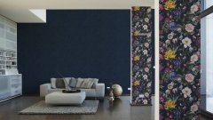 Barevné květy, květiny a rostliny na modrém podkladu - vliesová tapeta do bytu modrá, žlutá, zelená, růžová, červená z kolekce Trendwall