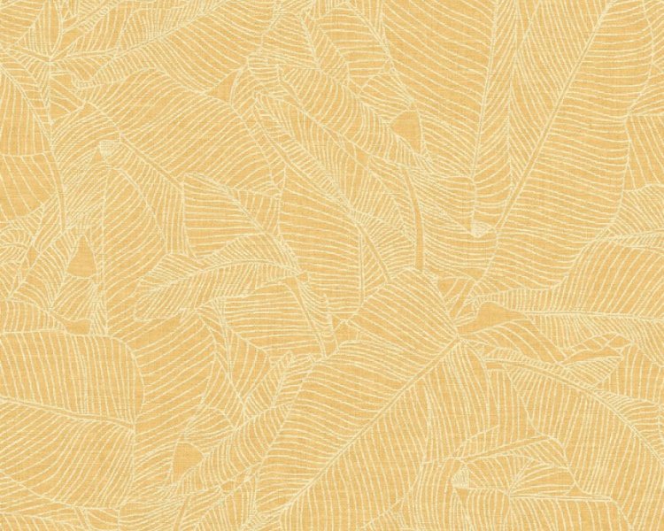 Vliesová tapeta 36633-3 listy, žlutá, bílá / Vliesové tapety na zeď 366333 Linen Style (0,53 x 10,05 m) A.S.Création