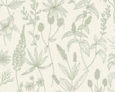 Vliesová tapeta zelená bílá, metalická - byliny, trávy, rostliny 373635 / Tapety na zeď 37363-5 Trendwall (0,53 x 10,05 m) A.S.Création