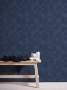 Vliesová tapeta geometrický kostkovaný vzor se strukturovaným povrchem, metalický efekt, tmavě modrá barva - vliesová tapeta na zeď od A.S.Création