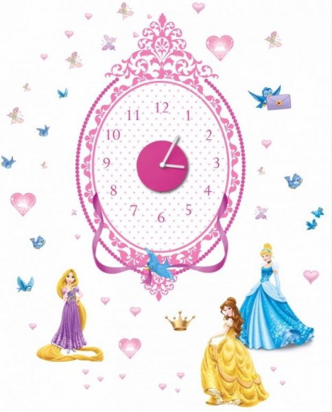Nástěnné hodiny s Disney nálepkou 25x70cm Princezny D70102