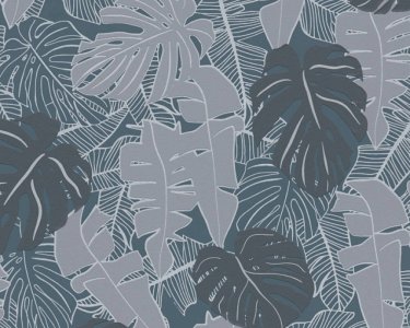 Vliesová tapeta džungle, banánové listy, modrá, šedá,metalická 389052 / Tapety na zeď 38905-2 House of Turnowsky (0,53 x 10,05 m) A.S.Création