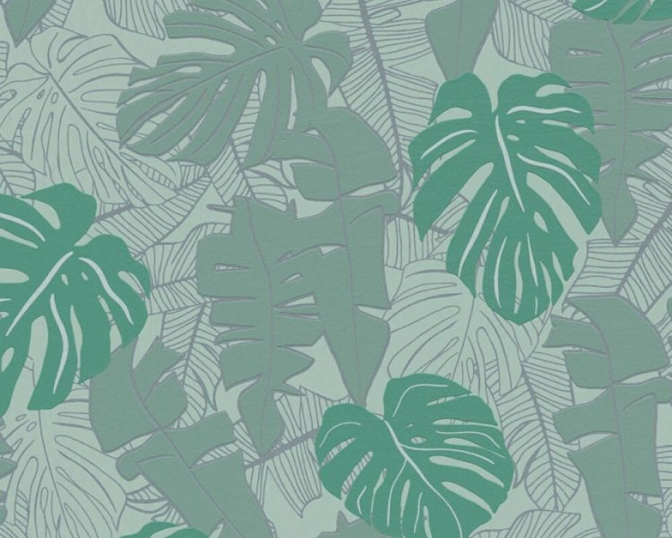 Vliesová tapeta džungle, banánové listy, zelená, stříbrná 389055 / Tapety na zeď 38905-5 House of Turnowsky (0,53 x 10,05 m) A.S.Création