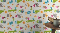 Dětská vliesová tapeta - Zvířátka a číslice - vícebarevná - rozveselí každý dětský pokojíček