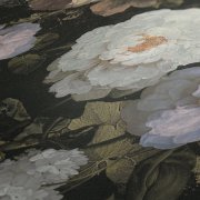 Moderní vliesová tapeta na zeď Květy, příroda, v neoklasicistním stylu z kolekce History of Art, kombinace barev růžová, černá, bílá, zelená