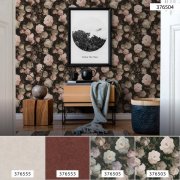 Moderní vliesová tapeta na zeď Květy, příroda, v neoklasicistním stylu z kolekce History of Art, kombinace barev růžová, červená, šedá, krémová, černá