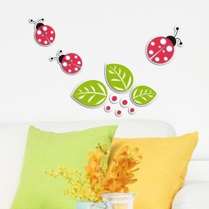 3D samolepicí pěnová dekorace na zeď Berušky 59509 / Pěnová samolepka na zeď Ladybugs (15 x 31 cm) Crearreda