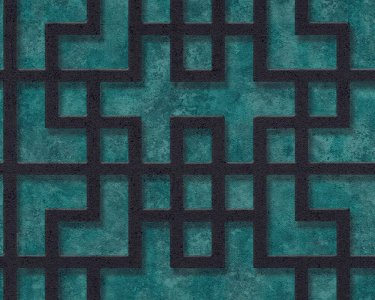 Vliesová 3D tapeta 374651 tyrkysová, černá geometrická / Tapety na zeď 37465-1 Asian Fusion (0,53 x 10,05 m) A.S.Création