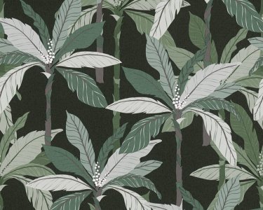 Vliesová tapeta černá, zelené palmové listy 375303 / Tapety na zeď 37530-3 Geo Nordic (0,53 x 10,05 m) A.S.Création
