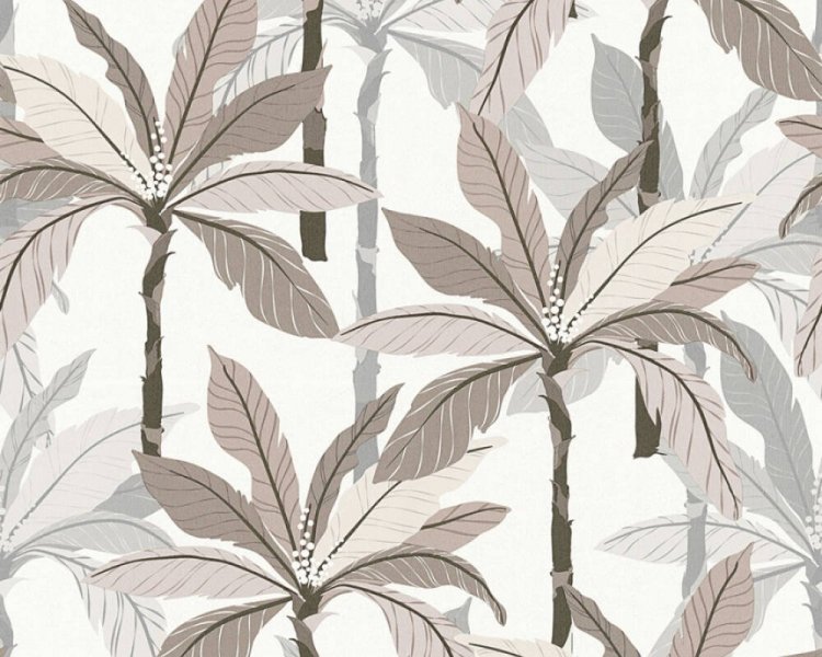 Vliesová tapeta bílá, béžové a šedé palmové listy 375305 / Tapety na zeď 37530-5 Geo Nordic (0,53 x 10,05 m) A.S.Création