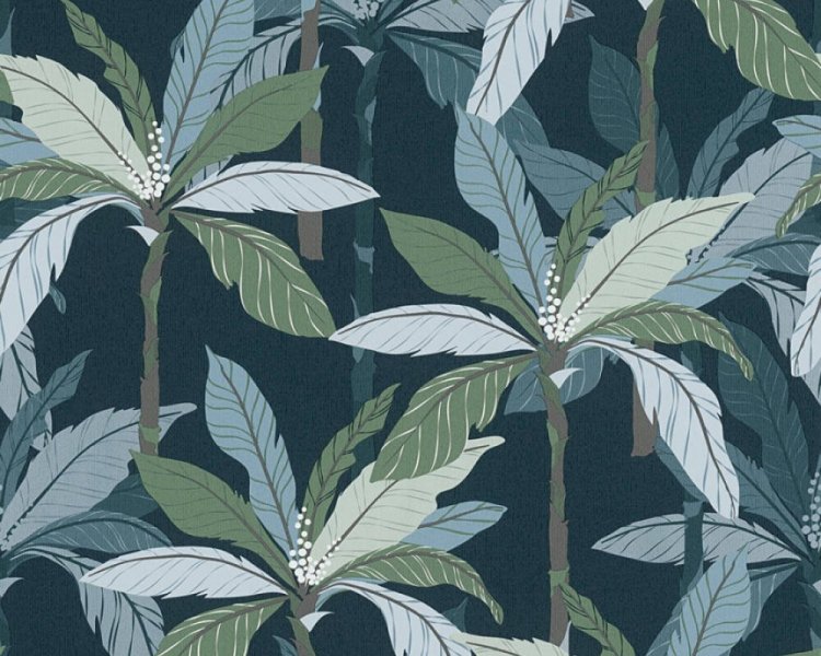 Vliesová tapeta modrá, zelené palmové listy 375306 / Tapety na zeď 37530-6 Geo Nordic (0,53 x 10,05 m) A.S.Création